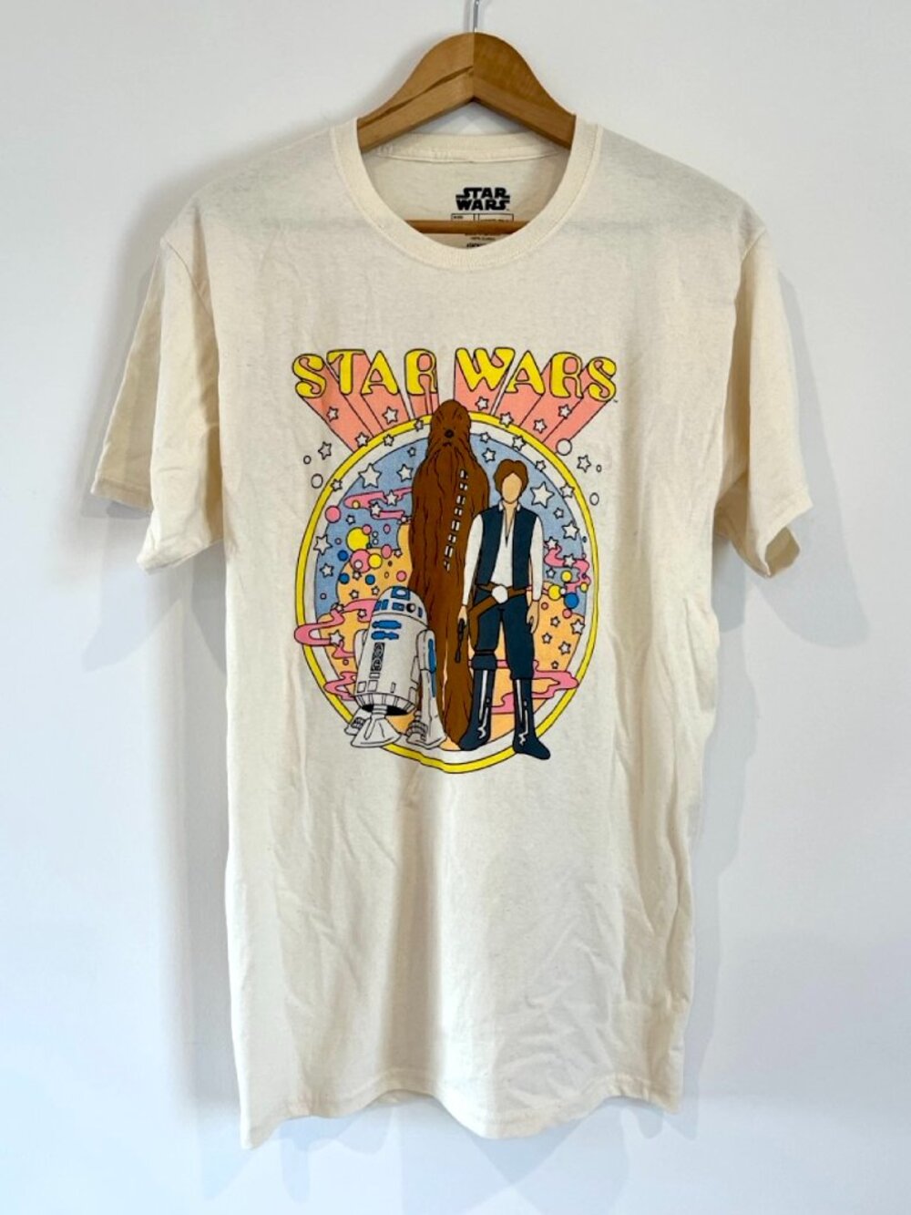 Star Wars T-Shirt Men's M Cream Speckled Han Solo Chewie R2 D2 Fifth Sun